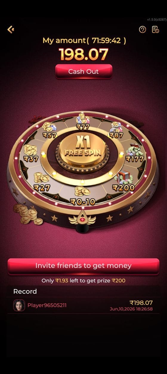ix7 app lucky spin wheel with cash prize segments and cash out button